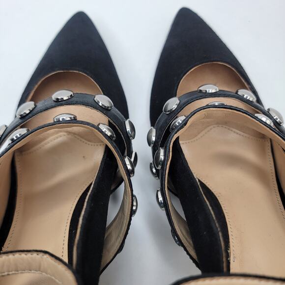 Vince Camuto 8.5M Krellen Black Suede Silver Studded 3" Heel Ankle Strap Dressy - Picture 5 of 12